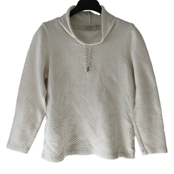 LL Bean Women's SoftLight Quilted Top, Funnelneck Pullover White Medium Petite - Picture 1 of 15